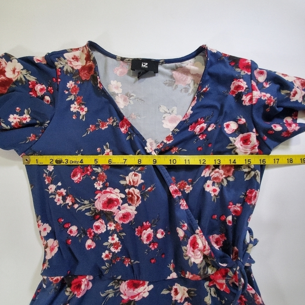 2049 * Iz Byer Floral Faux Wrap Mini Dress Navy Blue Red Size L - Picture 8 of 10